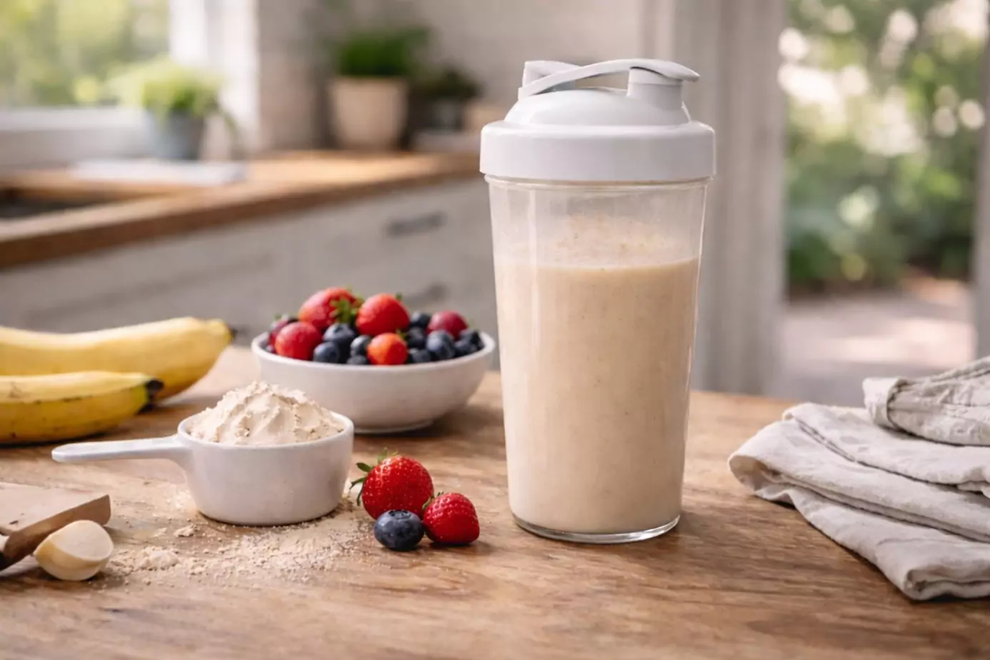 Shaker mit Beeren als Verzehrvorschlag