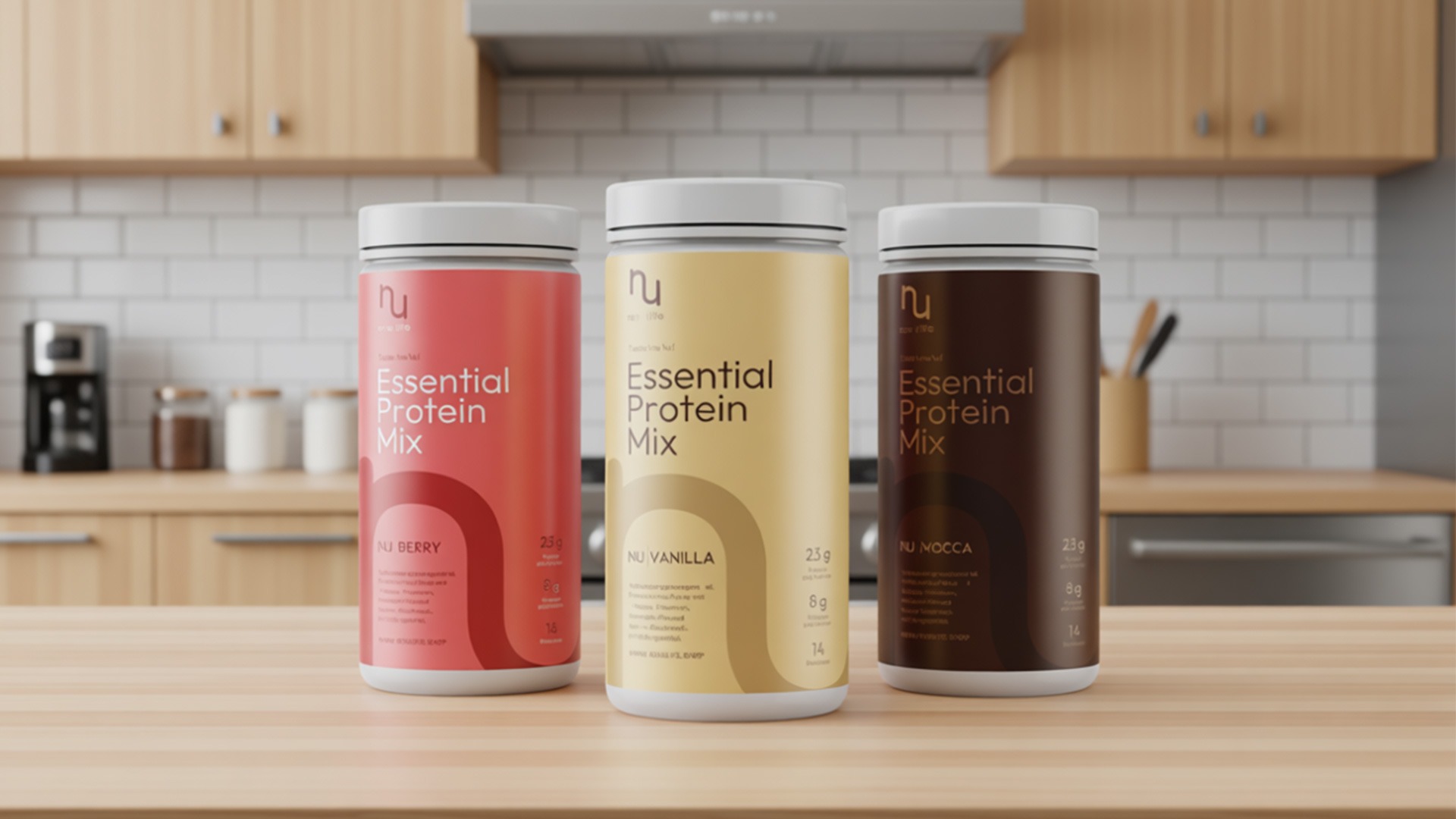 Essential Protein Mix auf Küchenablage